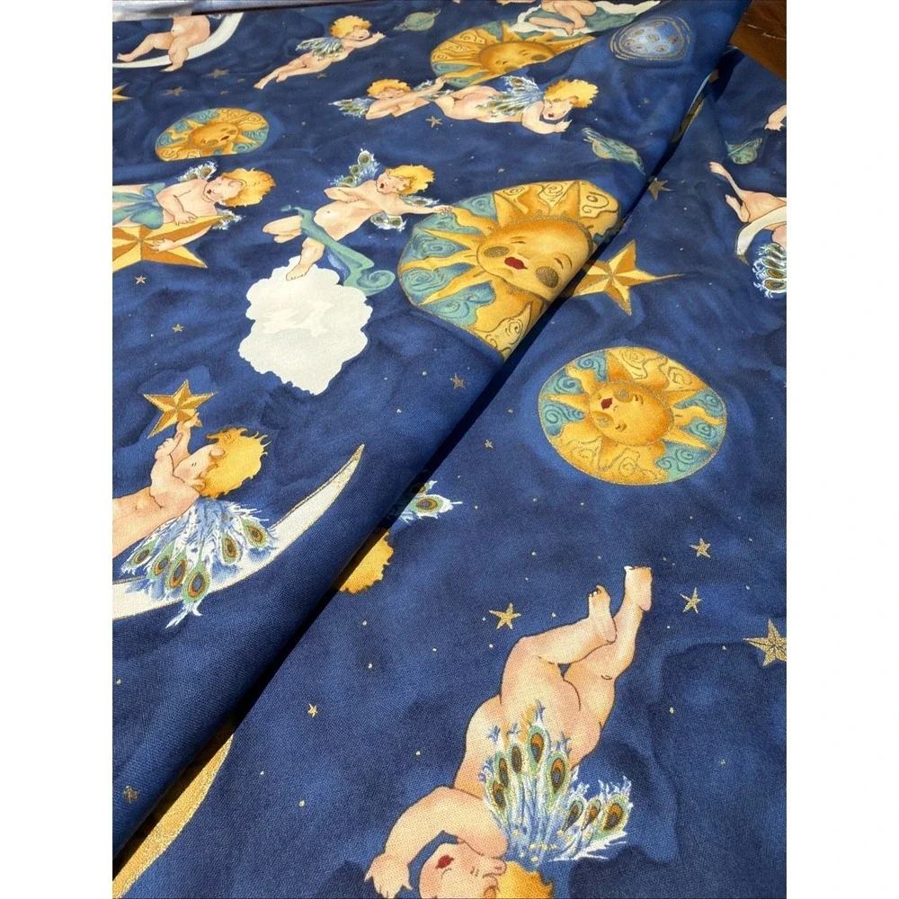 Vintage Alexander Henry Fabric Cherubim 1994 Blue Background 100